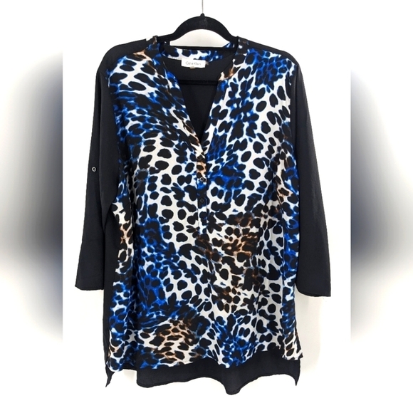 Calvin Klein button up animal print blouse XL - Picture 1 of 5